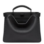 FENDI PEEKABOO ISEEU SMALL BLACK SELLERIA BAG WITH 526 HAND-SEWN TOPSTITCHES