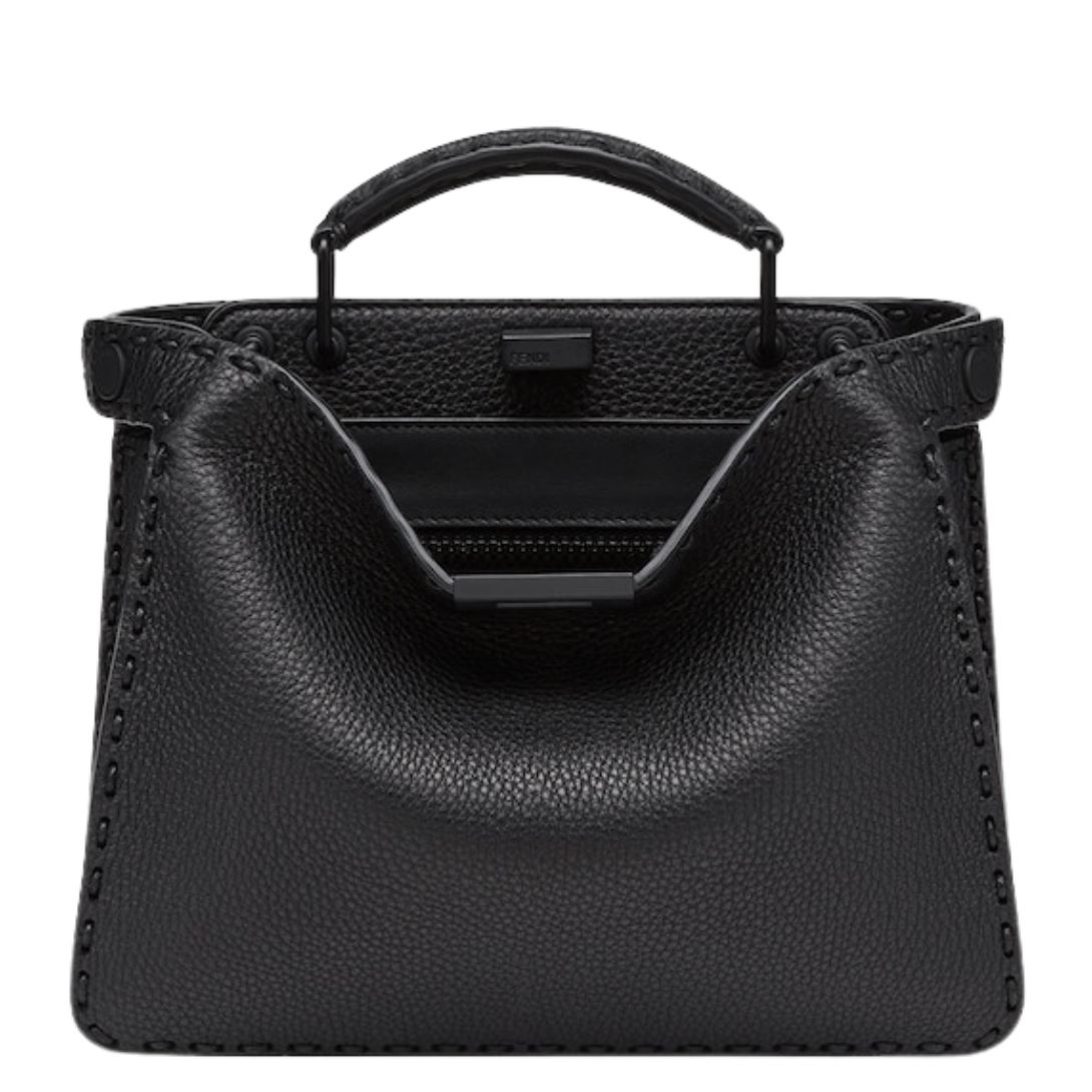 6 FENDI PEEKABOO ISEEU SMALL BLACK SELLERIA BAG WITH 526 HAND-SEWN TOPSTITCHES