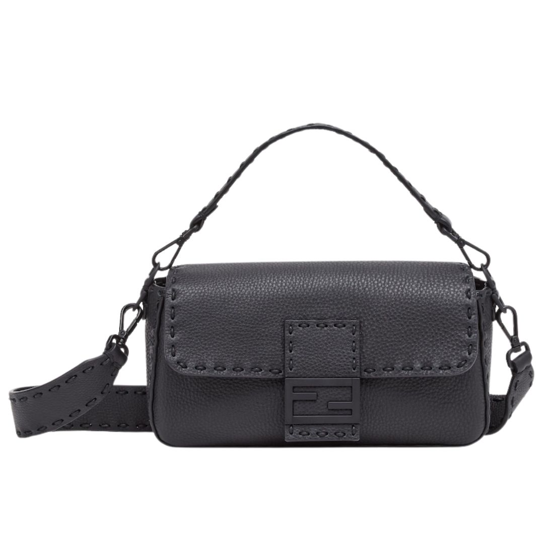 6 FENDI REGULAR BAGUETTE BLACK SELLERIA BAG WITH 590 HAND-SEWN TOPSTITCHES