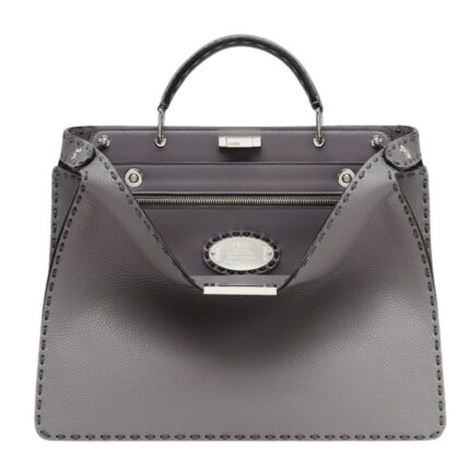 FENDI PEEKABOO ISEEU MEDIUM GRAY SELLERIA BAG WITH 722 HAND-SEWN STITCHES