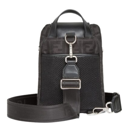 FENDI EYES STRIKE MINI LUNAR NEW YEAR BLACK FF JACQUARD ONE-SHOULDER BACKPACK