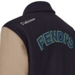 FENDI BLOUSON BEIGE AND BLUE WOOL FENDILICIOUS BOMBER JACKET