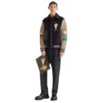 FENDI BLOUSON BEIGE AND BLUE WOOL FENDILICIOUS BOMBER JACKET