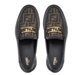 FENDI O LOCK BLACK LEATHER LOAFERS