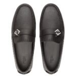 FENDI FF SQUARED BLACK LEATHER DRIVER LOAFERS