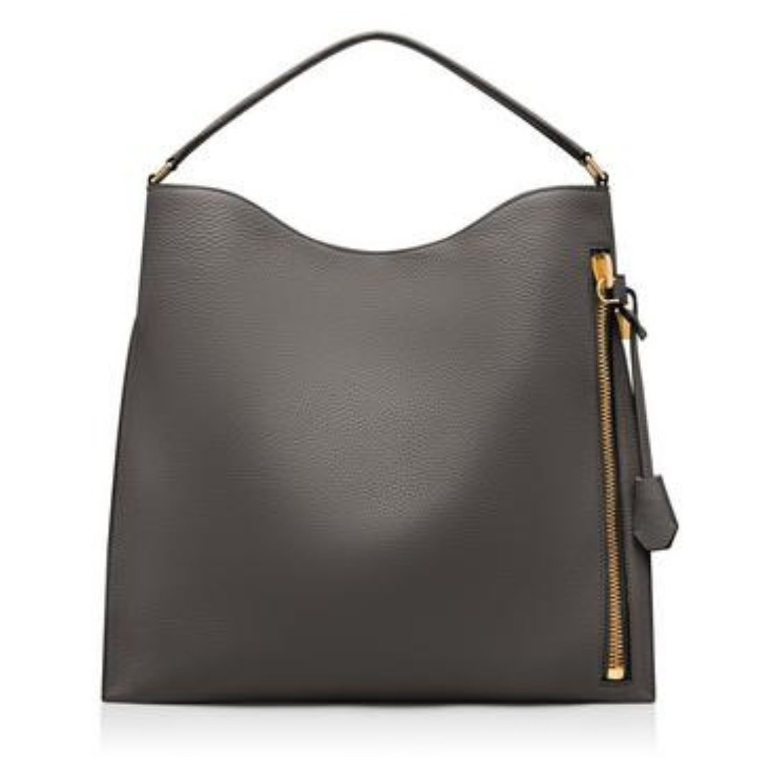 9 TOM FORD GRAIN LEATHER ALIX LARGE HOBO GRAPHITE