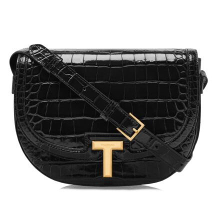 TOM FORD SHINY STAMPED CROCODILE LEATHER WALLIS CROSSBODY BAG BLACK