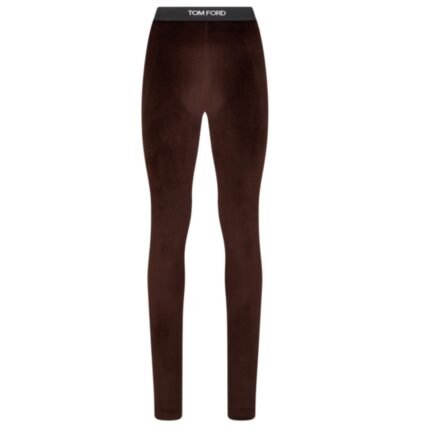 TOM FORD STRETCH LUSTROUS VELOUR SIGNATURE LEGGINGS CHOCOLATE BROWN