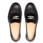 FENDI O LOCK BLACK LEATHER LOAFERS