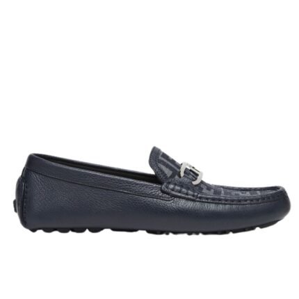 FENDI O LOCK FF JACQUARD AND LEATHER DRIVING SHOES