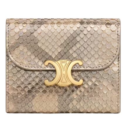 CELINE SMALL FLAP WALLET TRIOMPHE IN PEARLY PYTHON NATURAL