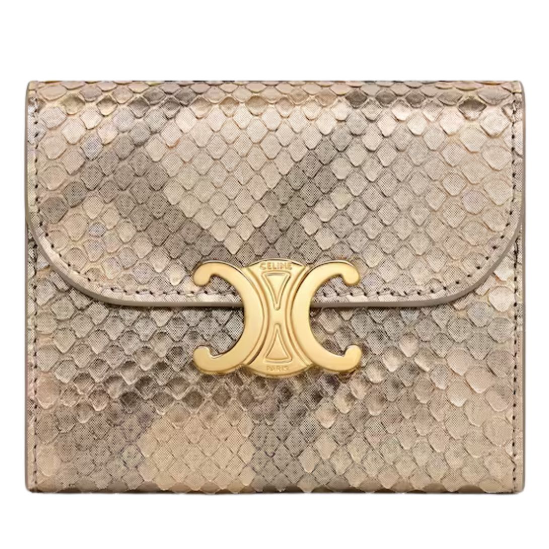 1 CELINE SMALL FLAP WALLET TRIOMPHE IN PEARLY PYTHON NATURAL