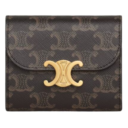 CELINE SMALL FLAP WALLET TRIOMPHE IN TRIOMPHE CANVAS TAN