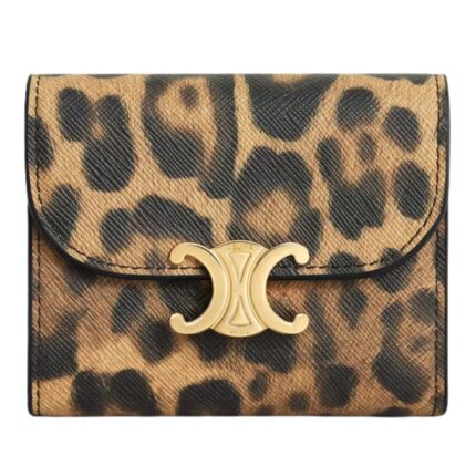 CELINE SMALL FLAP WALLET TRIOMPHE IN CANVAS WITH LEOPARD PRINT