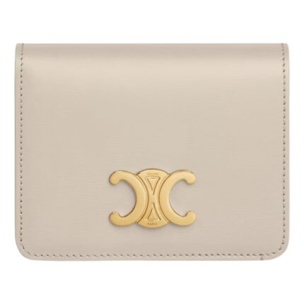 CELINE TRIOMPHE COMPACT WALLET IN SHINY CALFSKIN MOON