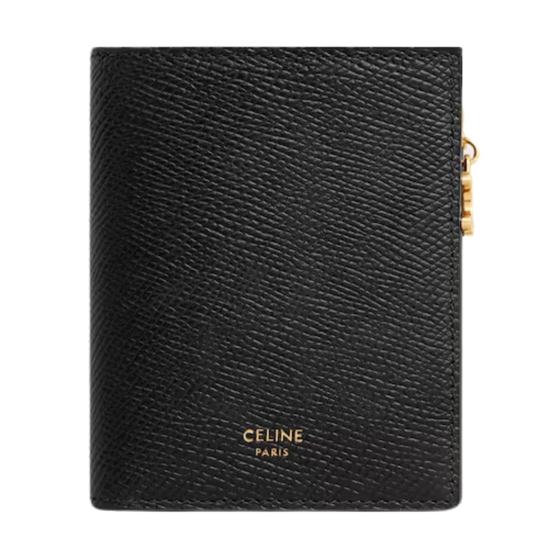 1 CELINE COMPACT WALLET TRIOMPHE CHARMS IN GRAINED CALFSKIN BLACK