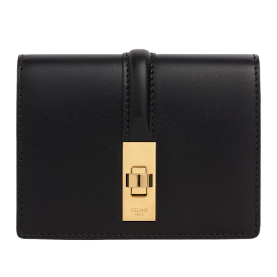 1 CELINE CARD HOLDER WITH FLAP 16 IN SATINATED CALFSKIN BLACK