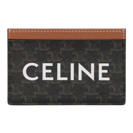 CELINE CARD HOLDER IN TRIOMPHE CANVAS WITH CELINE PRINT WHITE-TAN