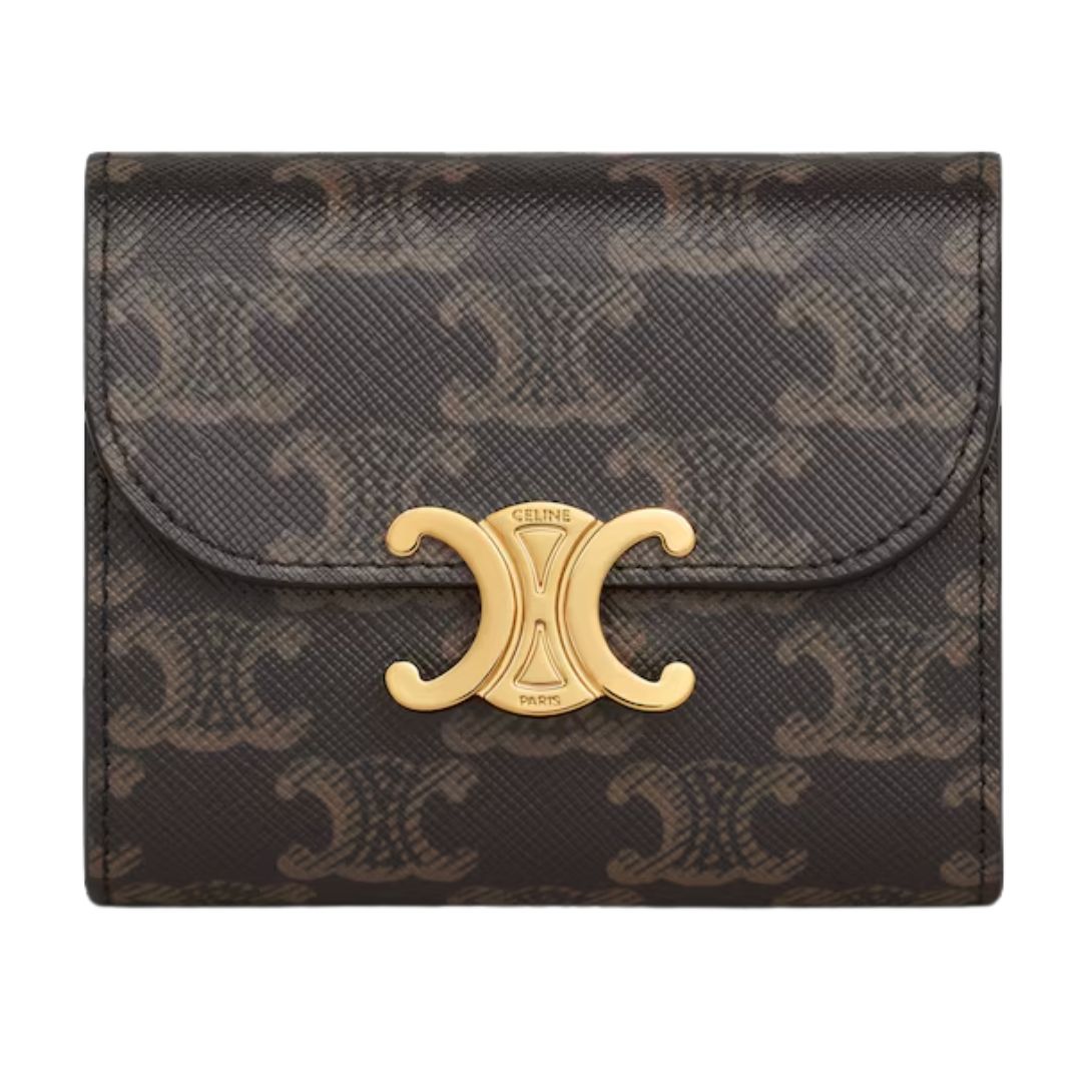 1 CELINE SMALL FLAP WALLET TRIOMPHE IN TRIOMPHE CANVAS TAN