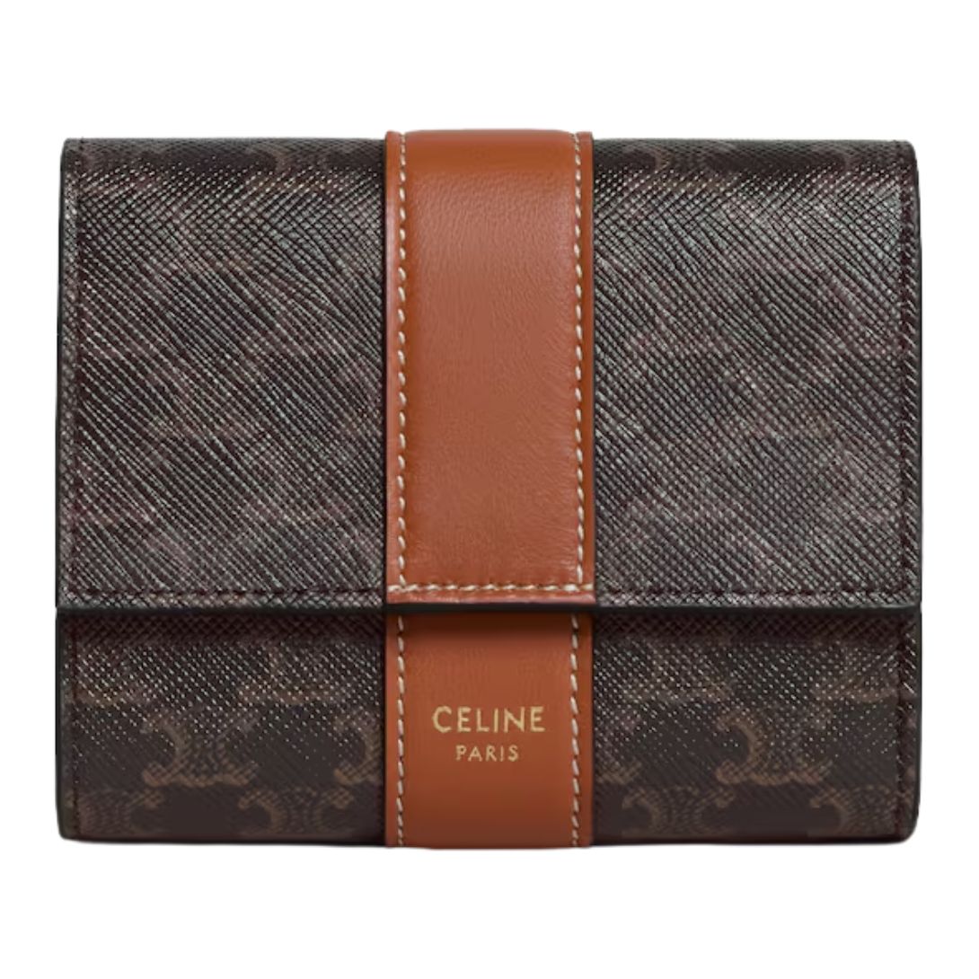 1 CELINE SMALL TRIFOLD WALLET IN TRIOMPHE CANVAS AND LAMBSKIN