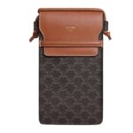 CELINE PHONE POUCH WITH FLAP IN TRIOMPHE CANVAS AND LAMBSKIN BLACK