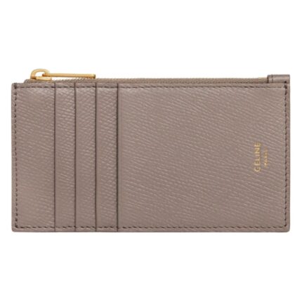 CELINE ZIPPED COMPACT CARD HOLDER ESSENTIALS IN GRAINED CALFSKIN BLACK