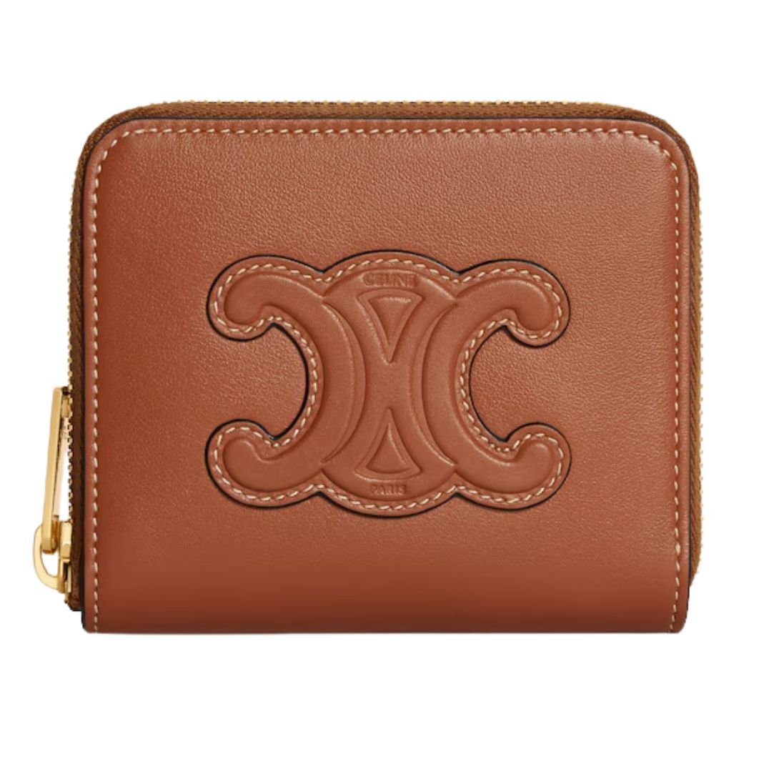1 CELINE COMPACT ZIPPED WALLET CUIR TRIOMPHE IN SMOOTH CALFSKIN TAN