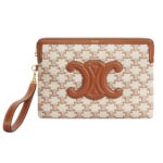 CELINE SMALL POUCH WITH STRAP IN TEXTILE WITH TRIOMPHE PRINT AND CALFSKIN