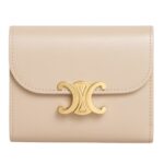 CELINE SMALL FLAP WALLET TRIOMPHE IN SHINY CALFSKIN OAT BEIGE