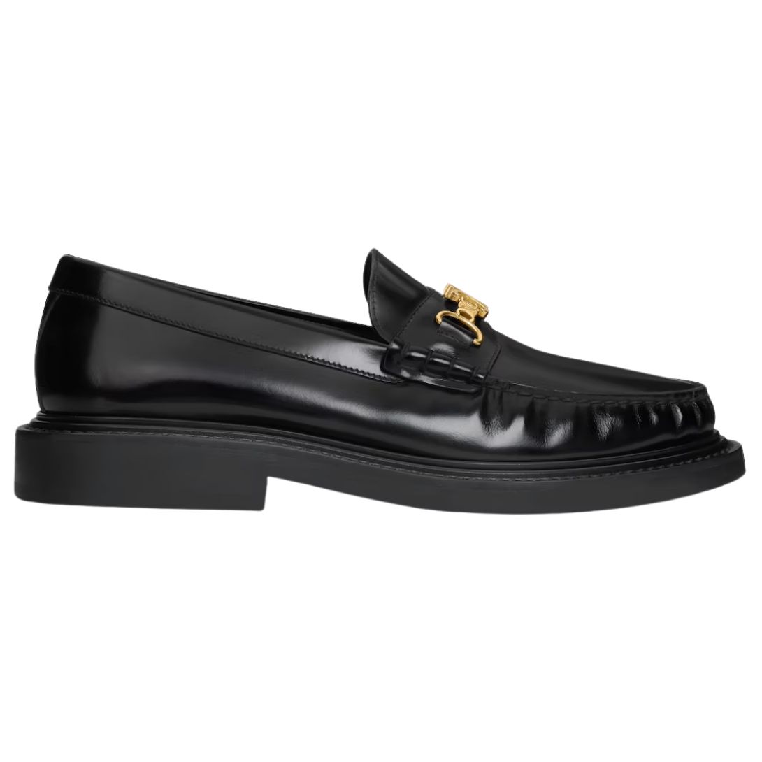 1 CELINE UNIVERSITÉ TRIOMPHE CHAIN LOAFFER IN POLISHED BULL BLACK