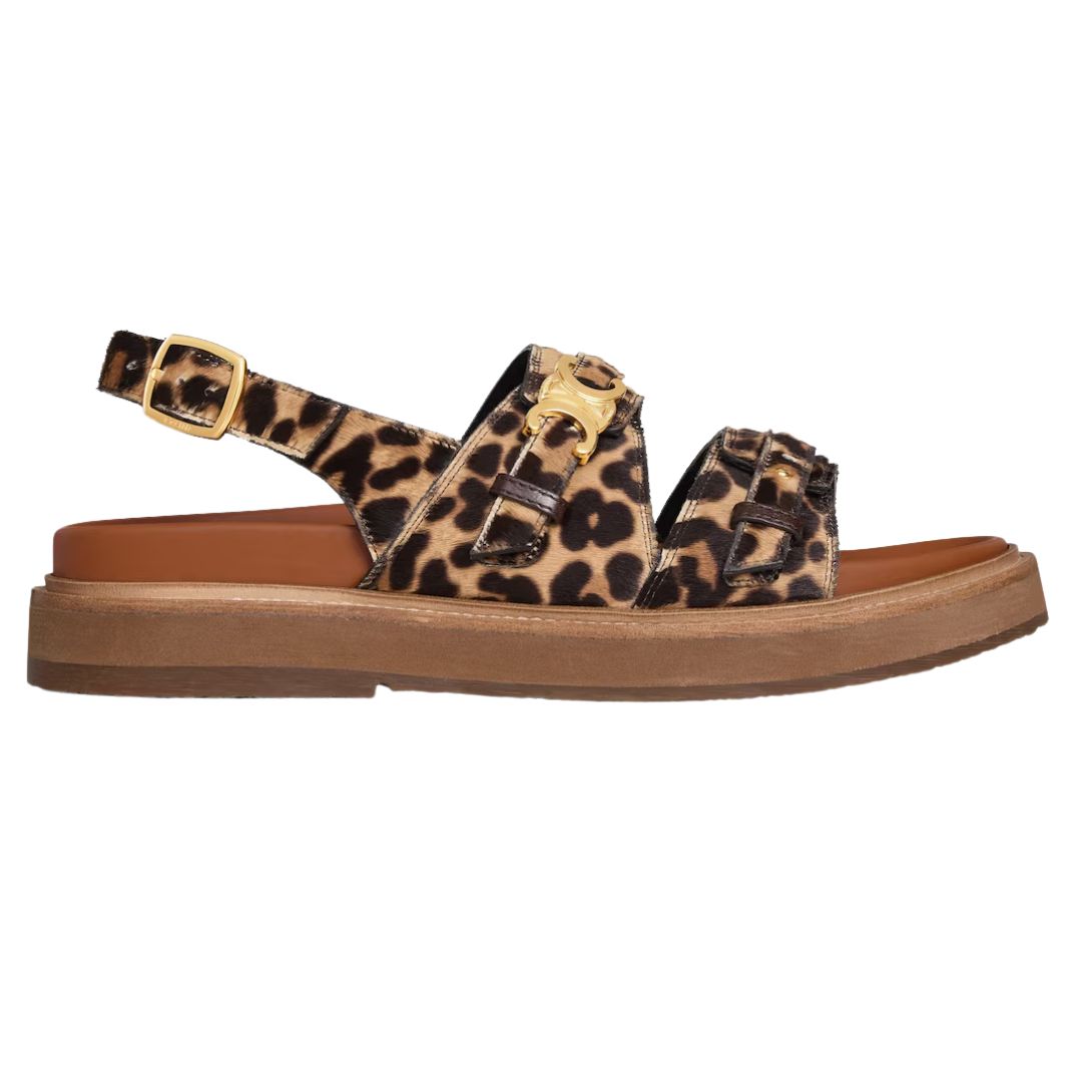 1 CELINE TIPPI TRIOMPHE SANDAL IN LEOPARD PRINTED HAIRY CALFSKIN
