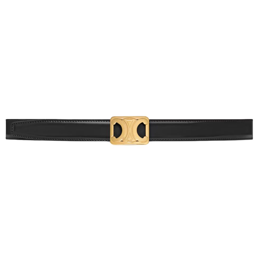 1 CELINE MEDIUM REVERSIBLE FRAMED TRIOMPHE BELT IN TAURILLON AND LIZARD EMBOSSED CALFSKIN