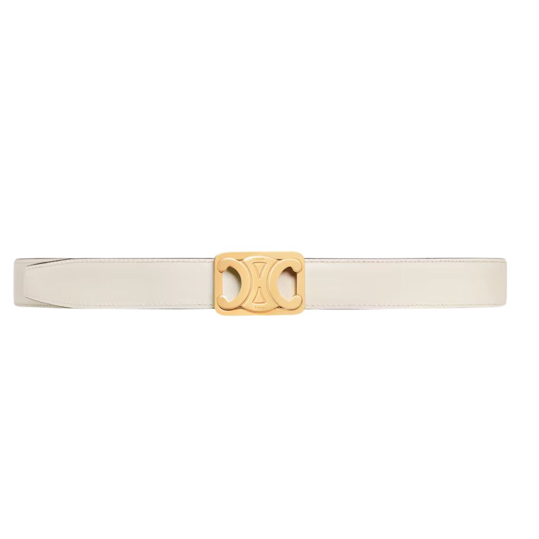 1 CELINE MEDIUM REVERSIBLE FRAMED TRIOMPHE BELT IN TAURILLON BLACK-WHITE COTTON