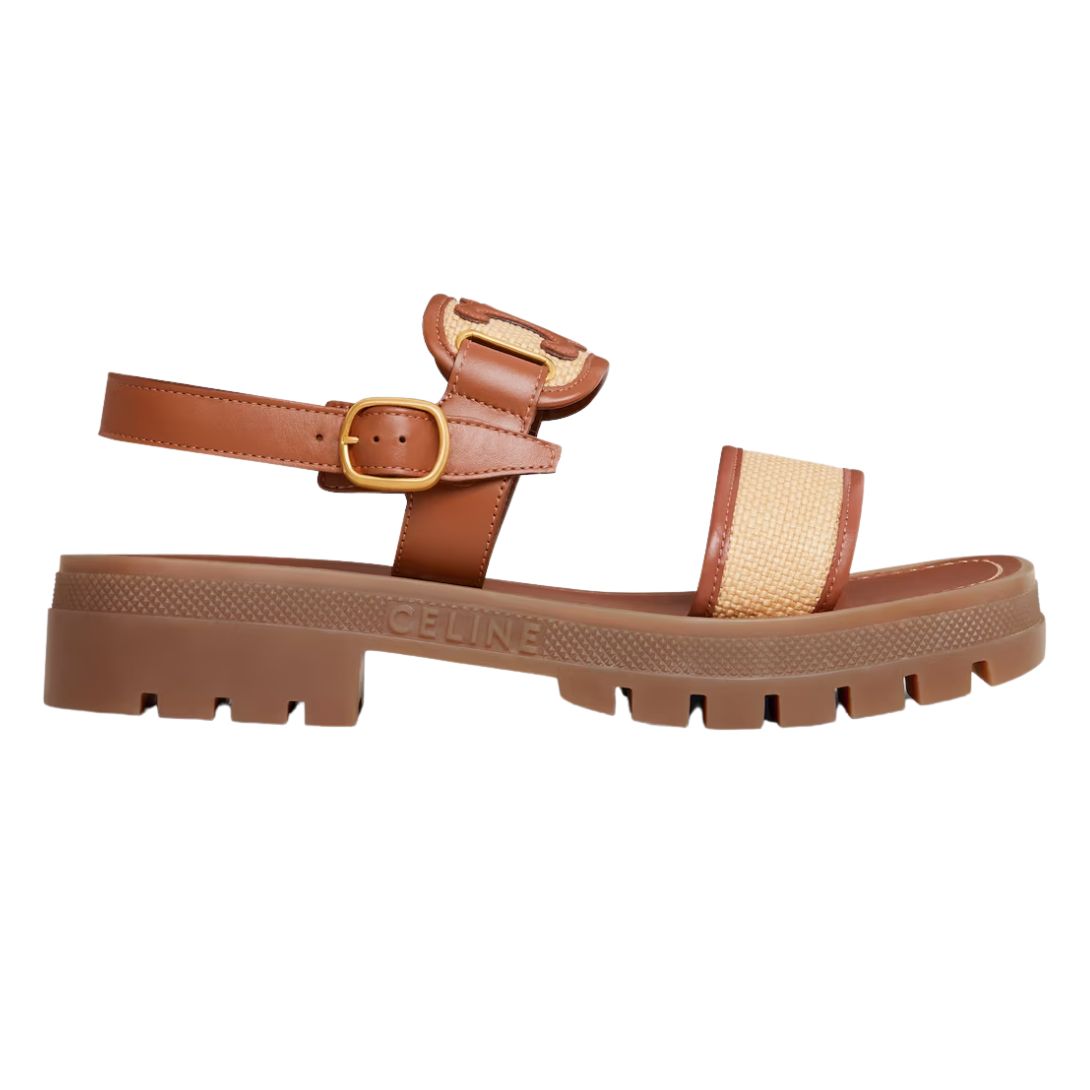 1 CELINE CLEA TRIOMPHE SANDAL IN RAFFIA AND CALFSKIN