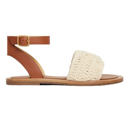 CELINE LYMPIA SANDAL IN TRIOMPHE MACCRAMÉ COTTON AND CALFSKIN BLACK
