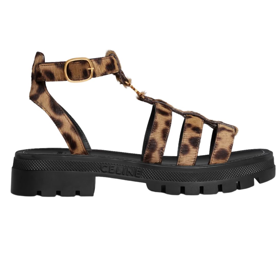 1 CELINE CLEA TRIOMPHE GLADIATOR SANDAL IN LEOPARD PRINTED HAIRY CALFSKIN