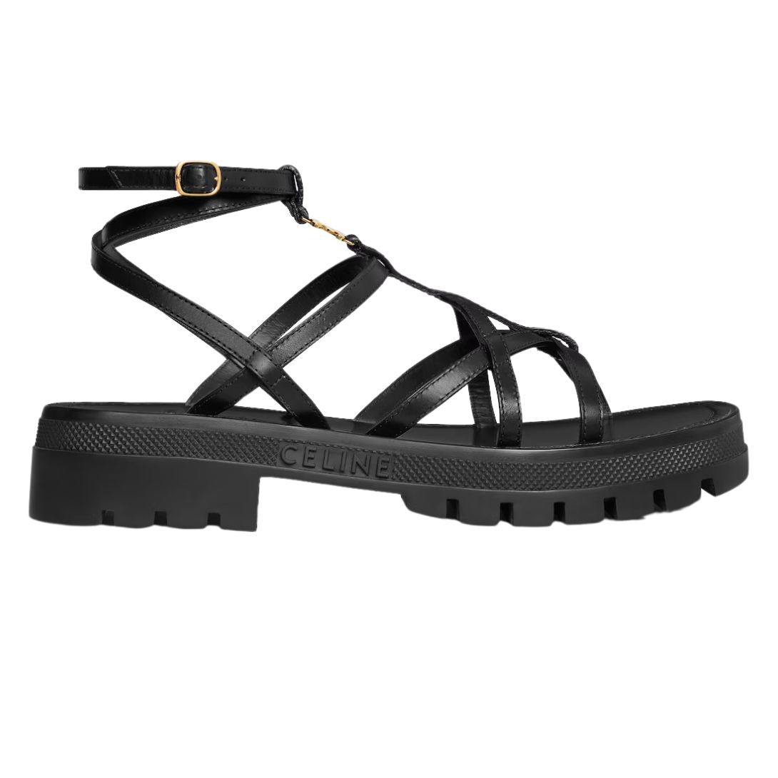 1 CELINE CLEA TRIOMPHE STRAPPY SANDAL IN CALFSKIN VEGETAL TANNING BLACK