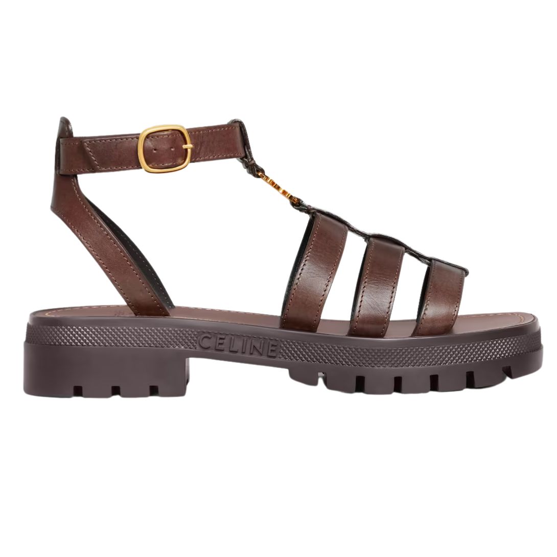 1 CELINE CLEA TRIOMPHE GLADIATOR SANDAL IN CALFSKIN VEGETAL TANNING DARK BROWN