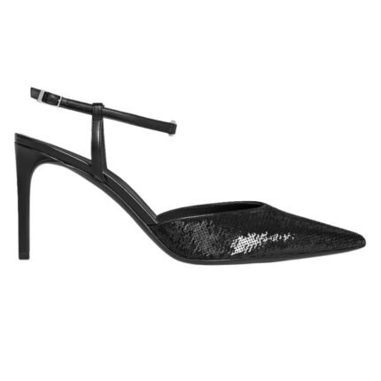 CELINE KITTEN TRIOMPHE STRAP PUMP IN SEQUINS AND CALFSKIN