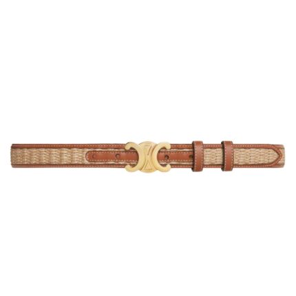 CELINE MEDIUM TRIOMPHE BELT IN TEXTILE WITH RAFFIA EFFECT AND CALFSKIN