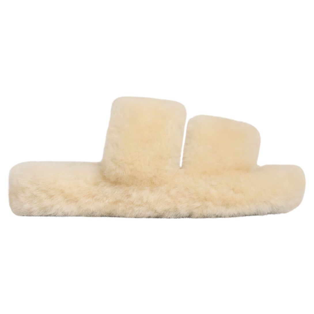 1 CELINE FUR SLIDES TRIOMPHE IN SHEARLING BEIGE-BROWN