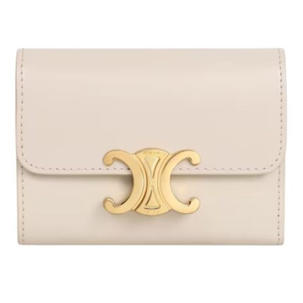CELINE COMPACT WALLET WITH COIN TRIOMPHE IN SHINY CALFSKIN PALE BEIGE