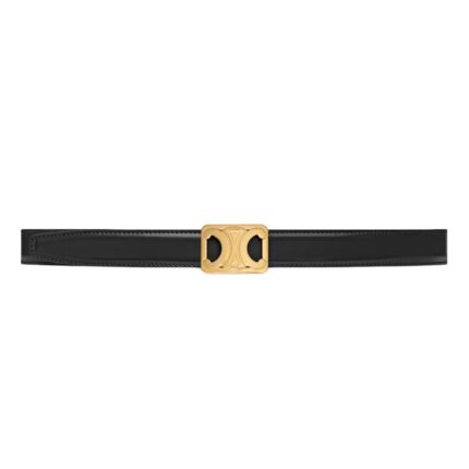 CELINE MEDIUM REVERSIBLE FRAMED TRIOMPHE BELT IN TAURILLON AND LIZARD EMBOSSED CALFSKIN BLACK