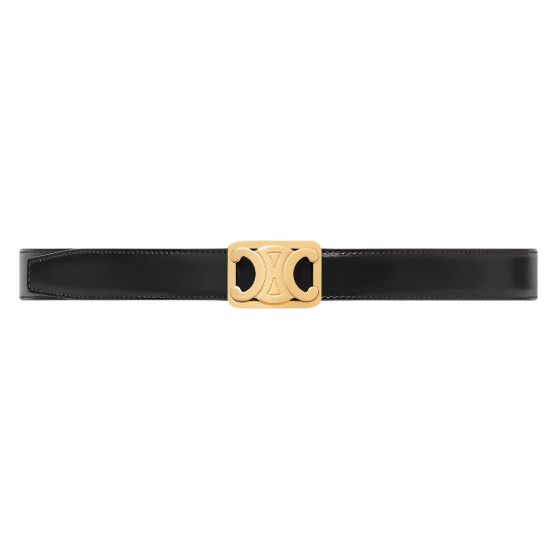 1 CELINE MEDIUM REVERSIBLE FRAMED TRIOMPHE BELT IN TAURILLON AND NATURAL CALFSKIN