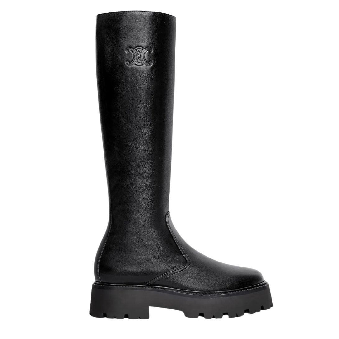 1 CELINE BULKY CROPPED BOOT WITH TRIOMPHE TASSELS IN SUEDE CALFSKIN AND SHEARLING