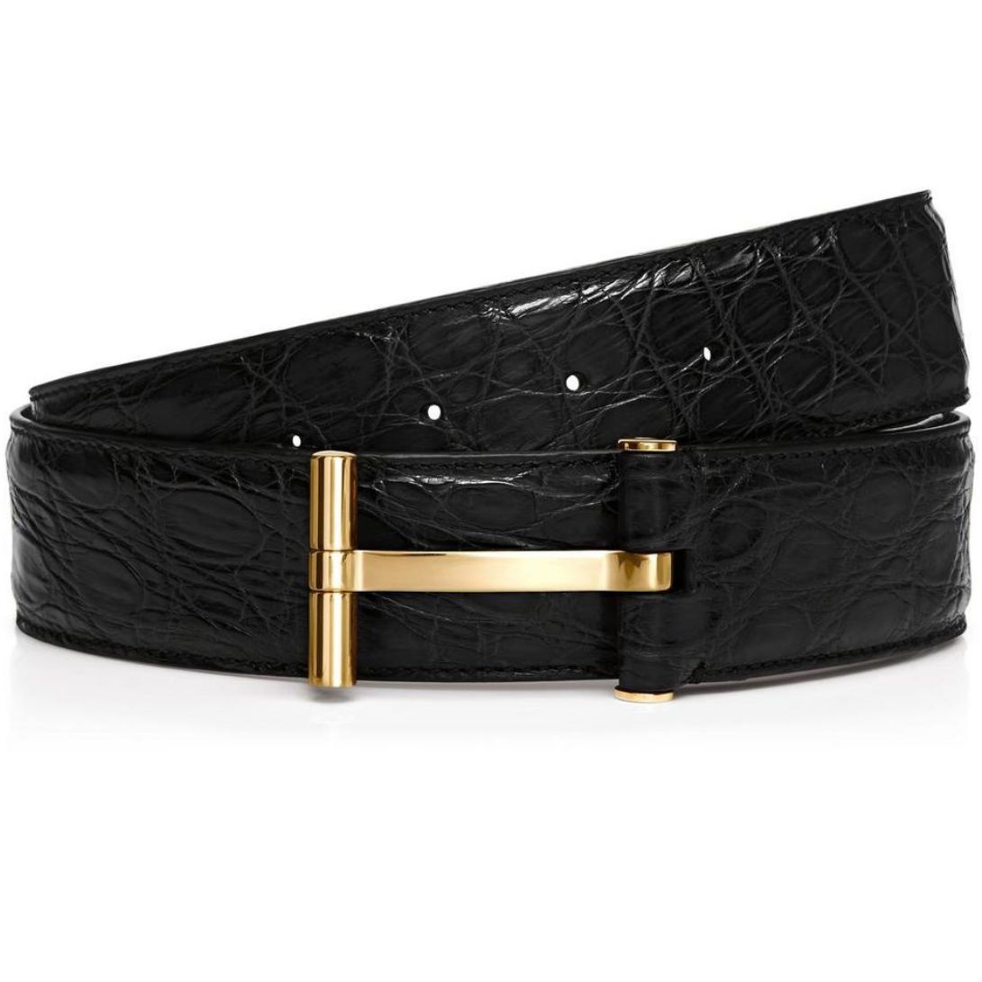 1 TOM FORD CROCODILE T BUCKLE BELT BLACK