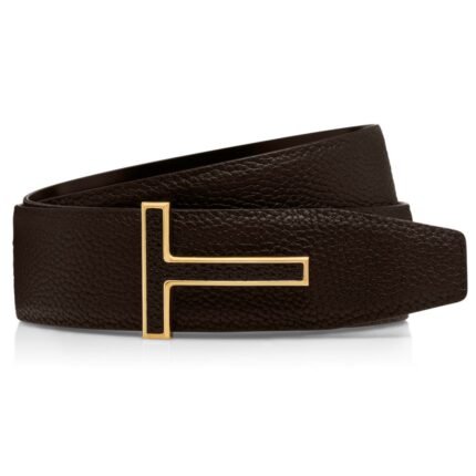 TOM FORD GRAIN LEATHER INSERT BUCKLE T BELT BROWN