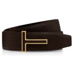 TOM FORD GRAIN LEATHER INSERT BUCKLE T BELT BLACK