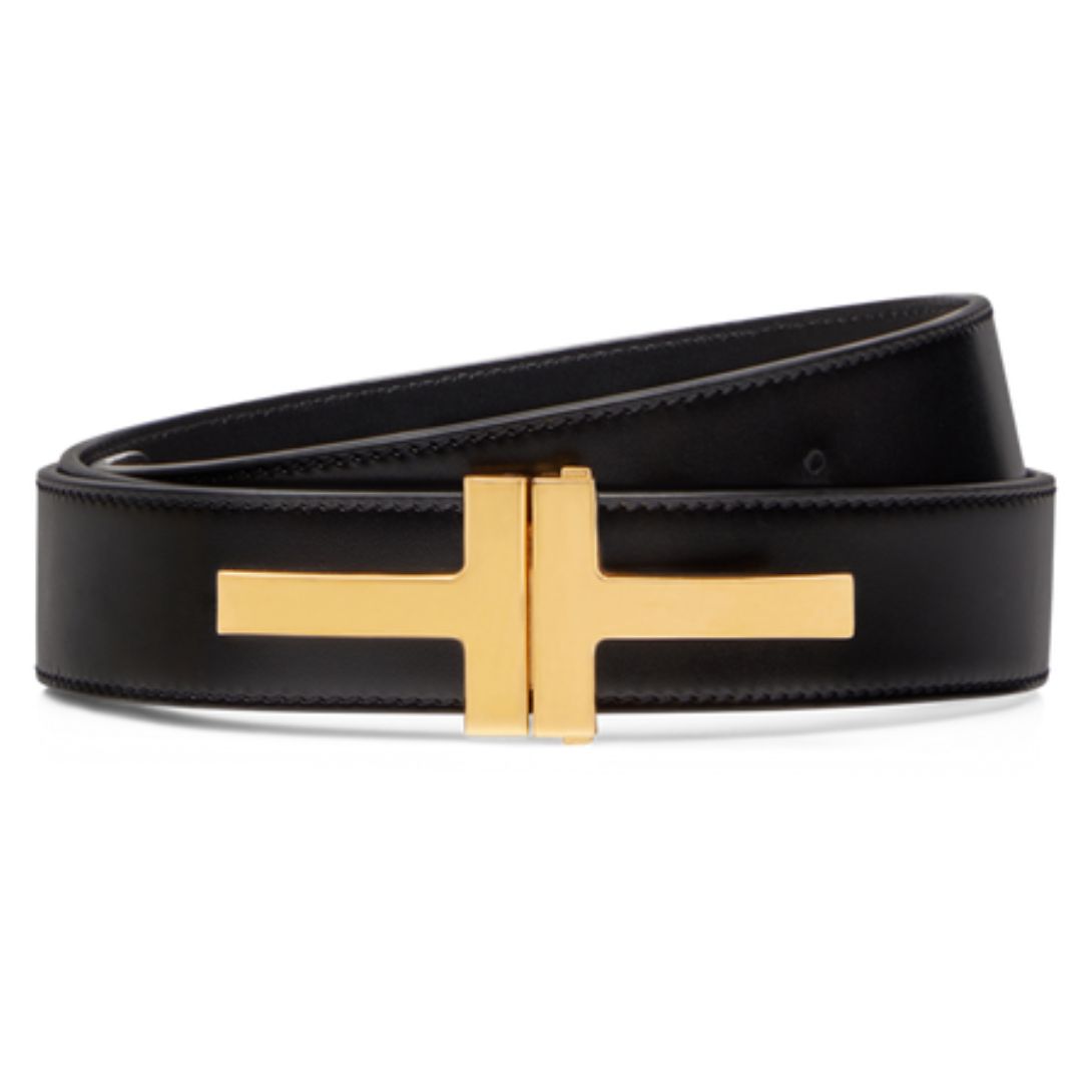 1 TOM FORD SMOOTH LEATHER DOUBLE T BELT