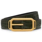 TOM FORD PRINTED CROC STADIUM BUCKLE BELT RIFLE GREEN